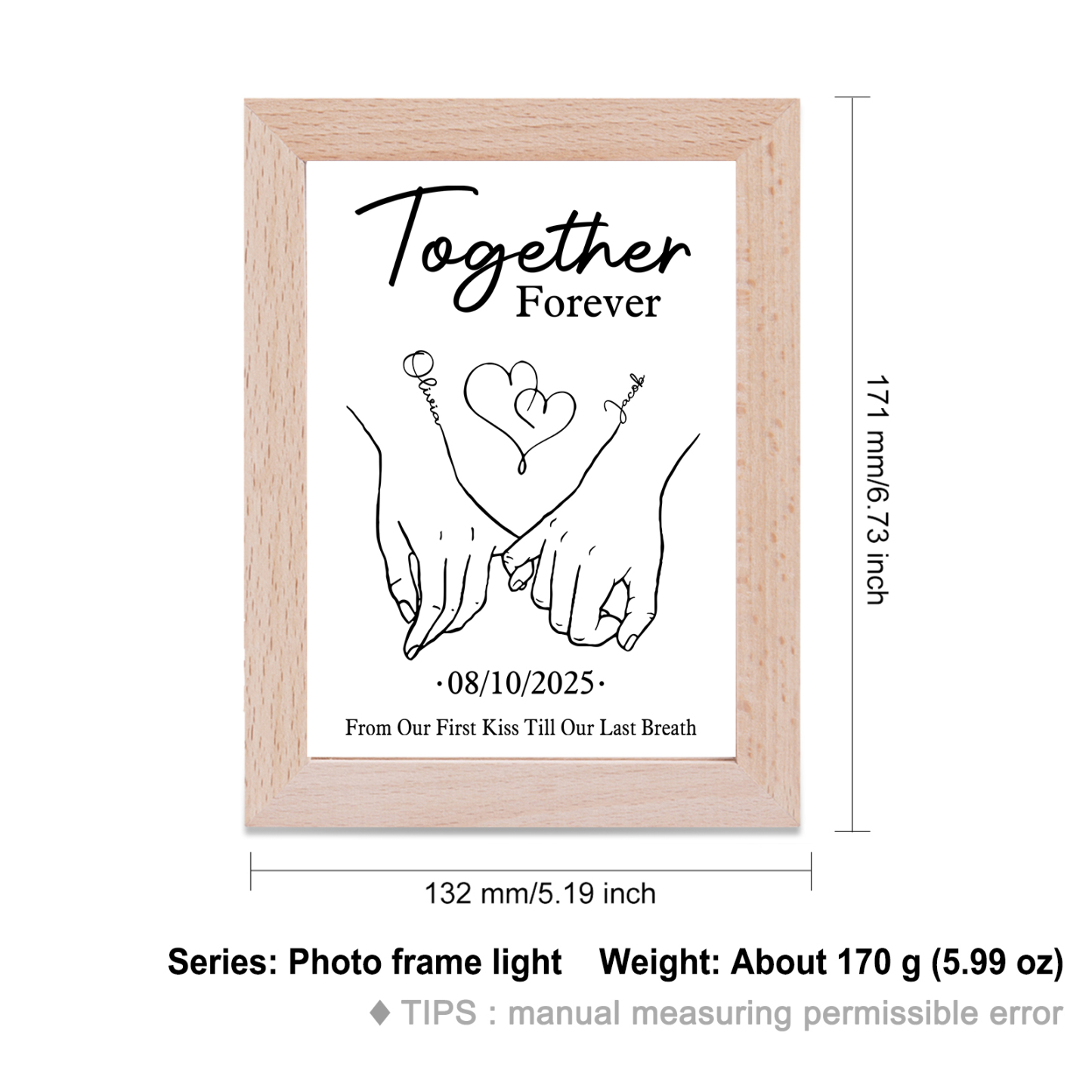 Personalized Light Frame Pinky Promise Customizable with 1 Special Date and 2 Names Together Forever Gift for Couples