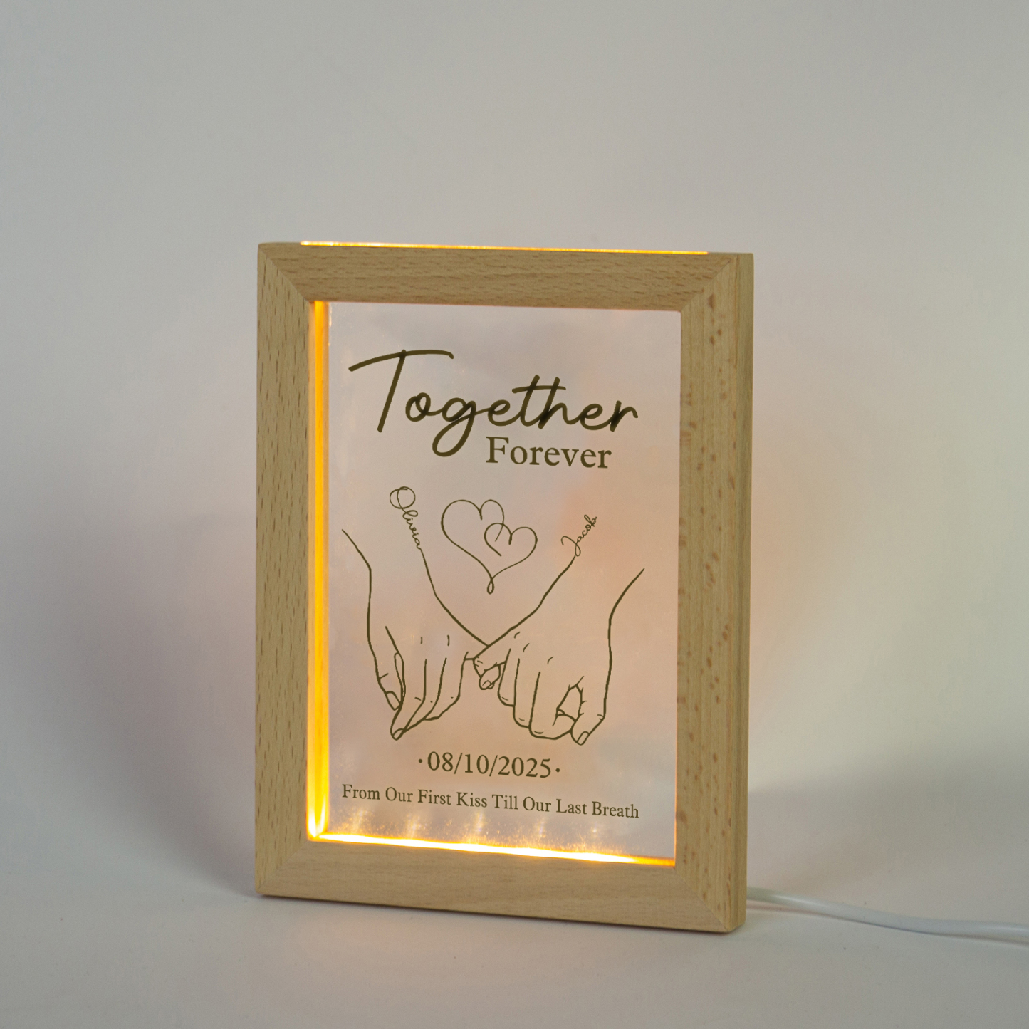 Personalized Light Frame Pinky Promise Customizable with 1 Special Date and 2 Names Together Forever Gift for Couples