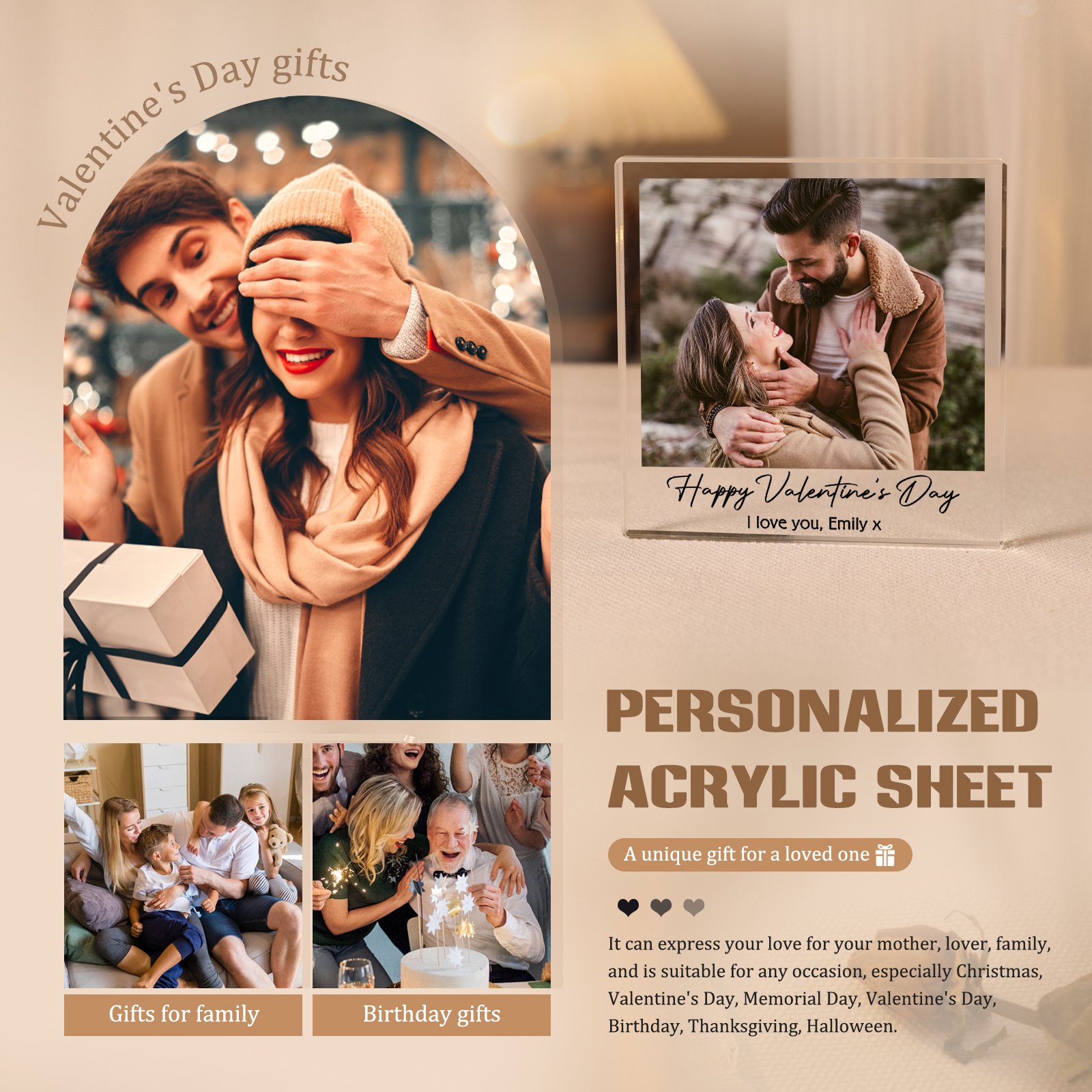 Personalized Photo Acrylic Plaque Custom 1 to 6 photos Gift for Couple