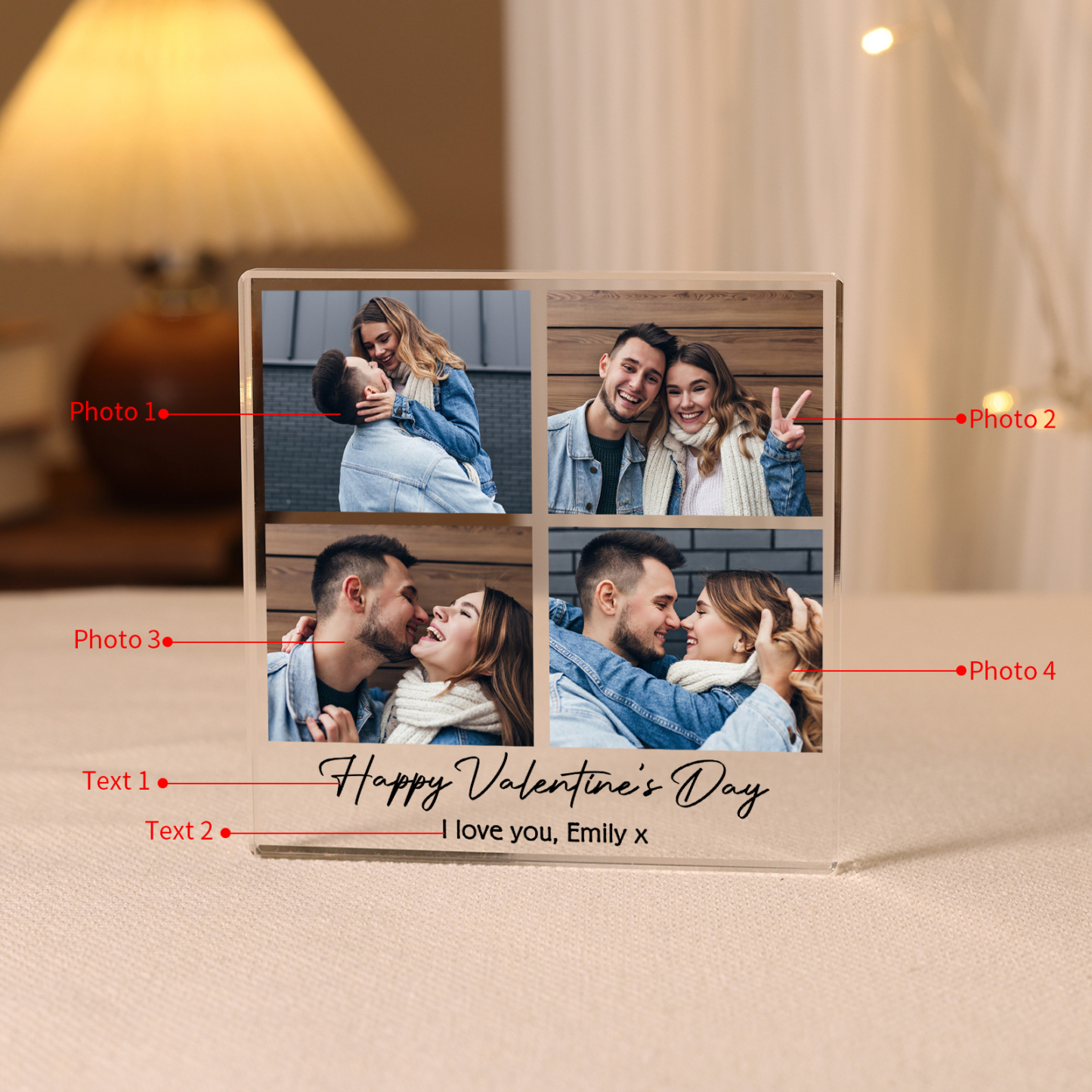 Personalized Photo Acrylic Plaque Custom 1 to 6 photos Gift for Couple