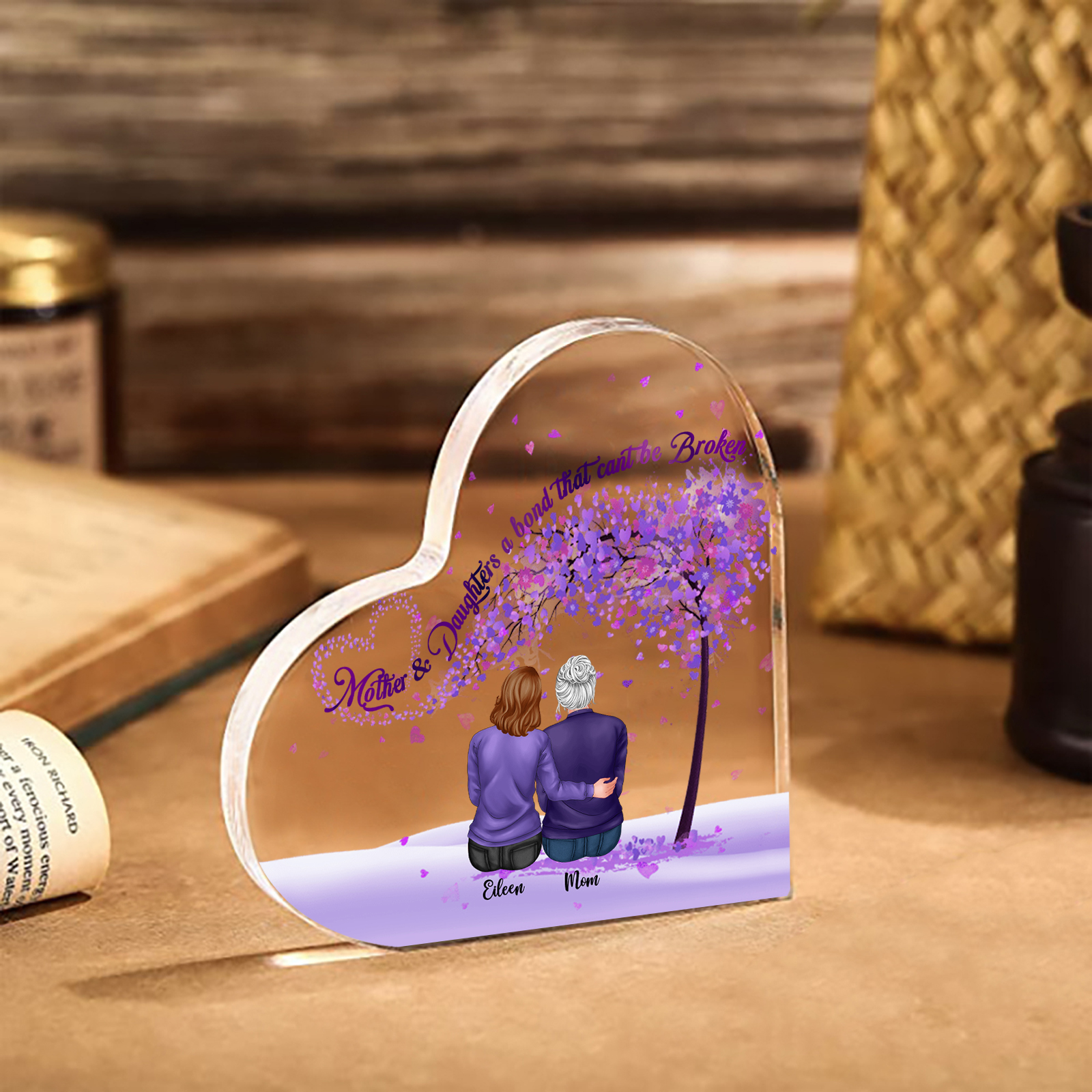 Personalized Heart Shaped Acrylic Plaque Mother and Daughters A Bond That Cant Be Broken Gift for Mom | Lorajewel