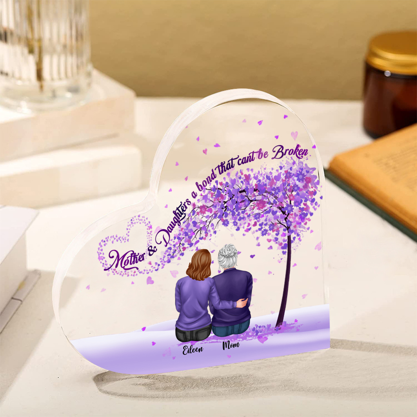 Personalized Heart Shaped Acrylic Plaque Mother and Daughters A Bond That Cant Be Broken Gift for Mom | Lorajewel