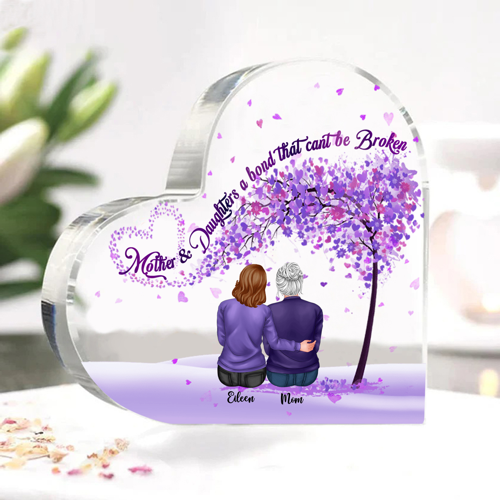 Personalized Heart Shaped Acrylic Plaque Mother and Daughters A Bond That Cant Be Broken Gift for Mom | Lorajewel