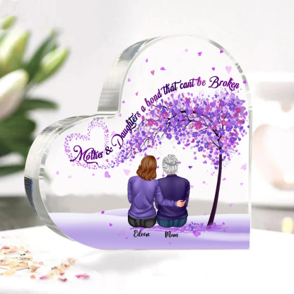 Personalized Heart Shaped Acrylic Plaque Mother and Daughters A Bond That Cant Be Broken Gift for Mom | Lorajewel