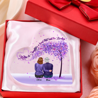 Personalized Heart Shaped Acrylic Plaque Mother and Daughters A Bond That Cant Be Broken Gift for Mom | Lorajewel