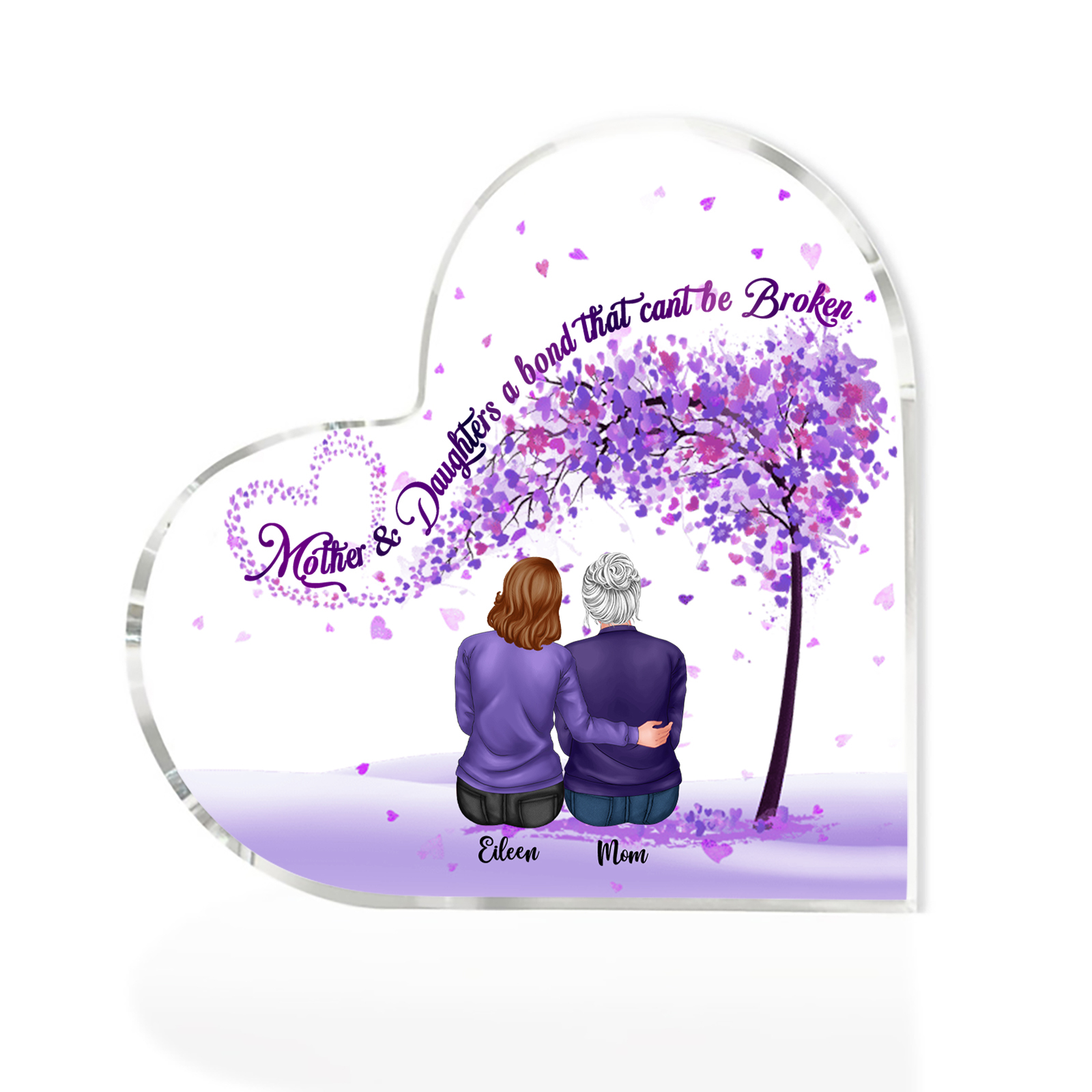 Personalized Heart Shaped Acrylic Plaque Mother and Daughters A Bond That Cant Be Broken Gift for Mom | Lorajewel