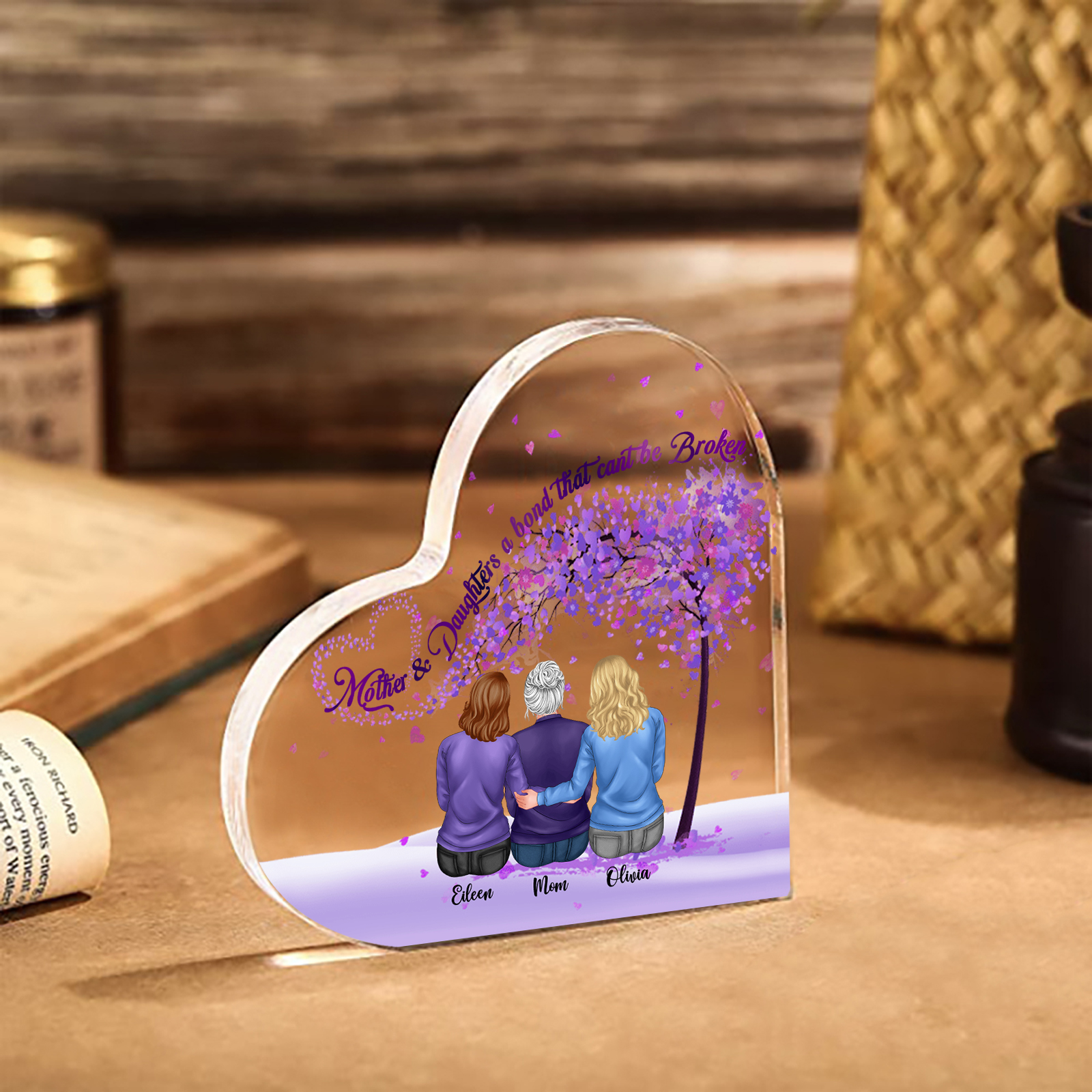 Personalized Heart Shaped Acrylic Plaque Mother and Daughters A Bond That Cant Be Broken Gift for Mom | Lorajewel