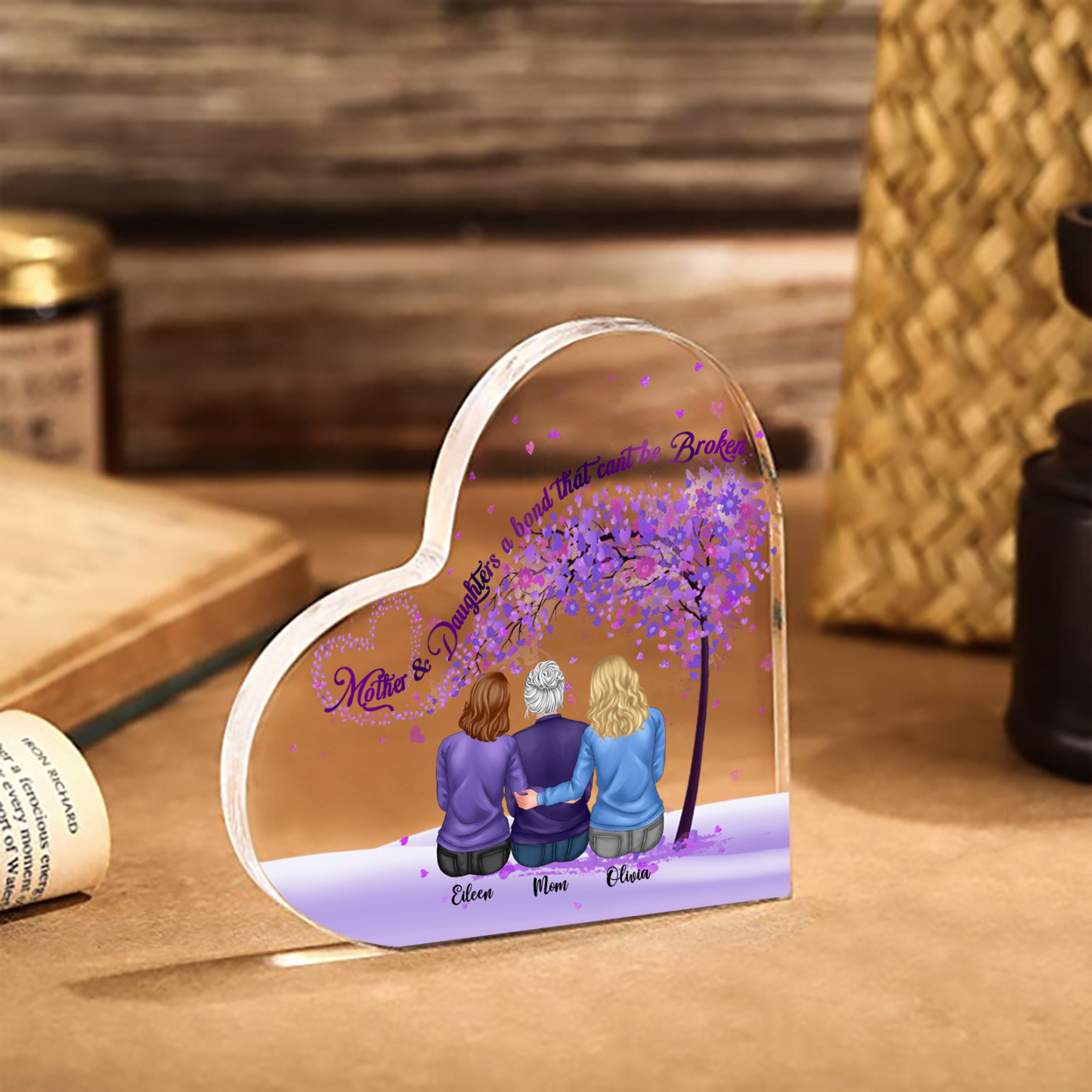 Personalized Heart Shaped Acrylic Plaque Mother and Daughters A Bond That Cant Be Broken Gift for Mom | Lorajewel