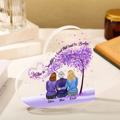Personalized Heart Shaped Acrylic Plaque Mother and Daughters A Bond That Cant Be Broken Gift for Mom | Lorajewel