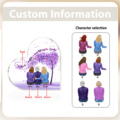 Personalized Heart Shaped Acrylic Plaque Mother and Daughters A Bond That Cant Be Broken Gift for Mom | Lorajewel