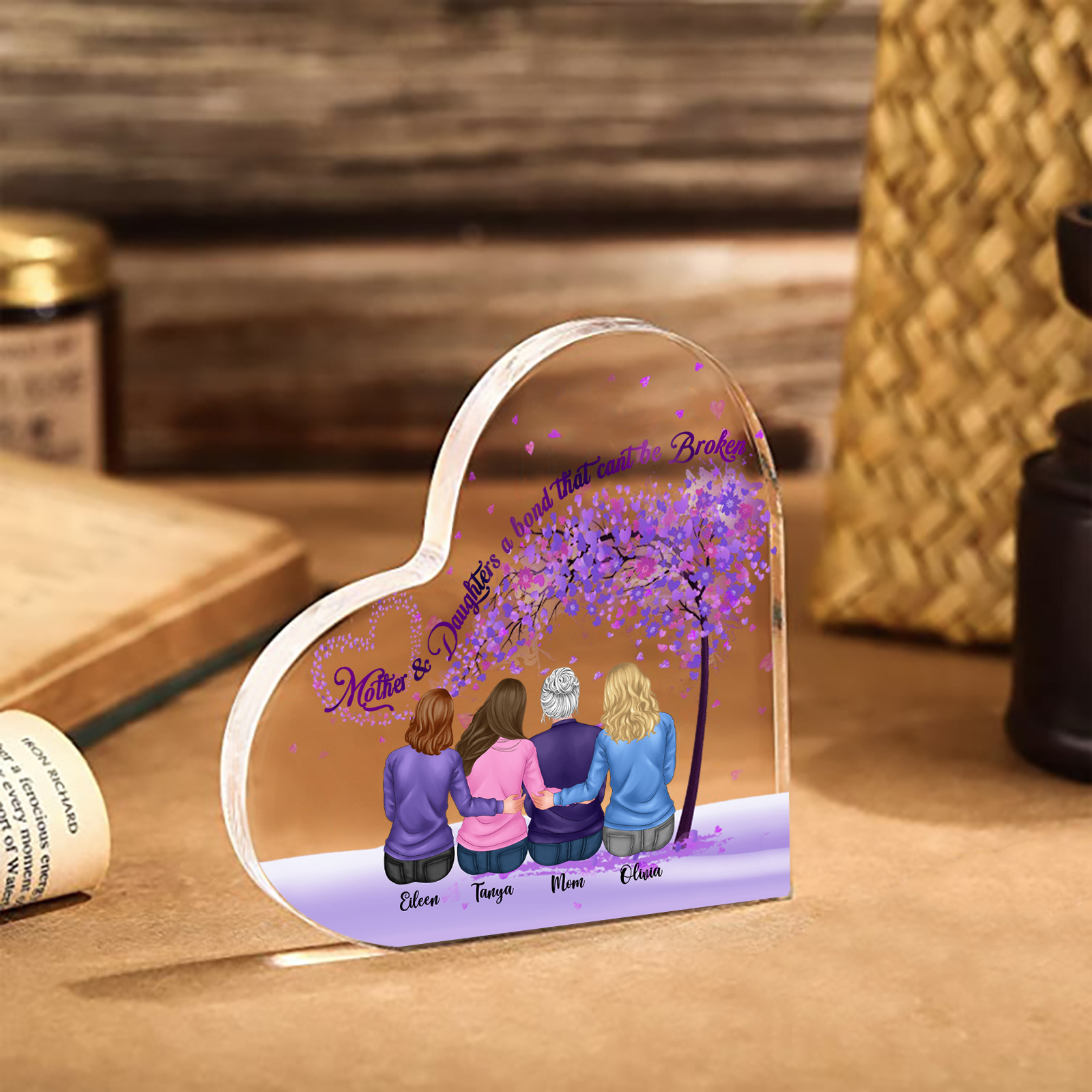 Personalized Heart Shaped Acrylic Plaque Mother and Daughters A Bond That Cant Be Broken Gift for Mom | Lorajewel