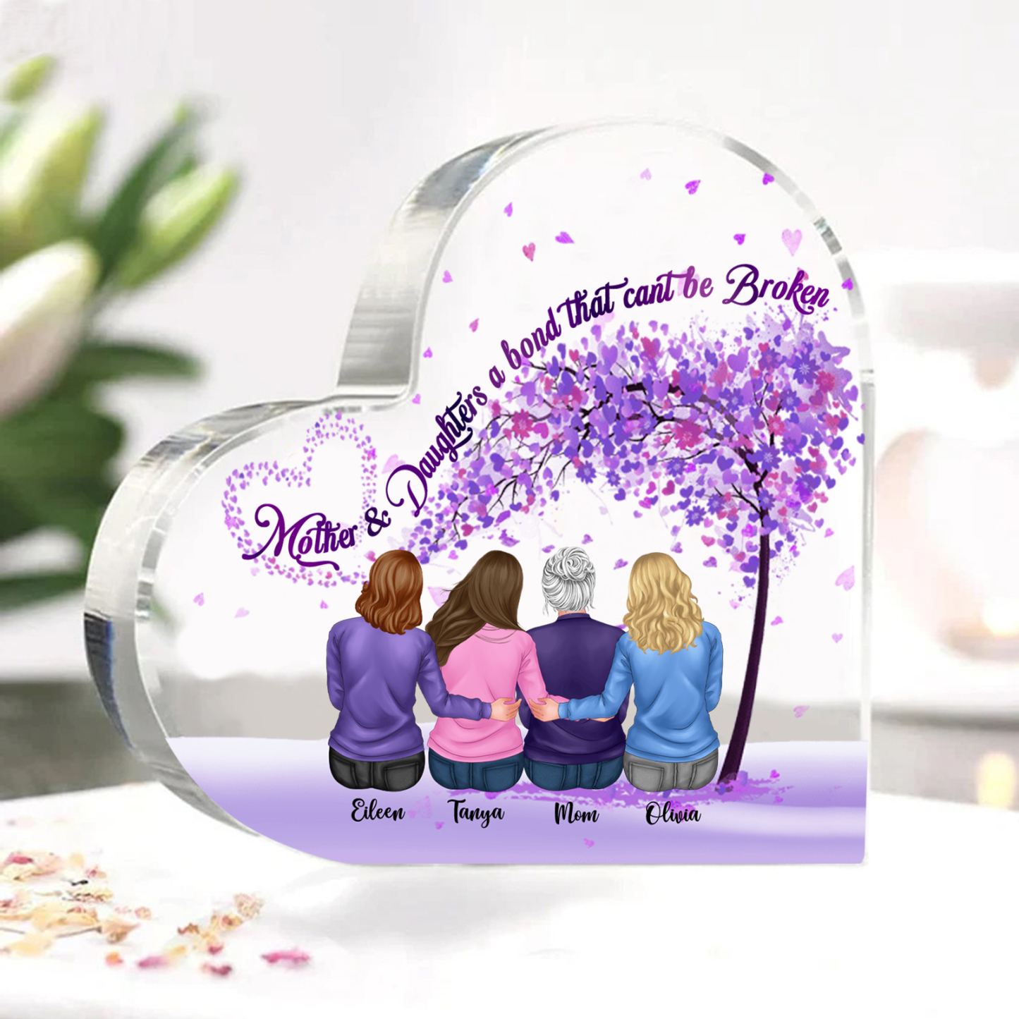 Personalized Heart Shaped Acrylic Plaque Mother and Daughters A Bond That Cant Be Broken Gift for Mom | Lorajewel
