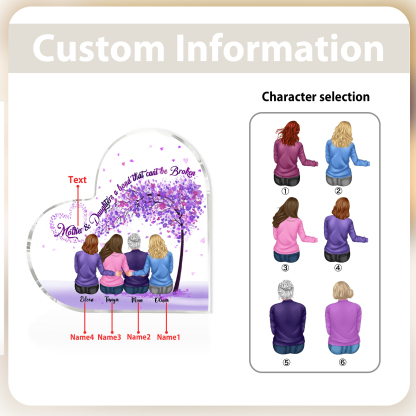 Personalized Heart Shaped Acrylic Plaque Mother and Daughters A Bond That Cant Be Broken Gift for Mom | Lorajewel