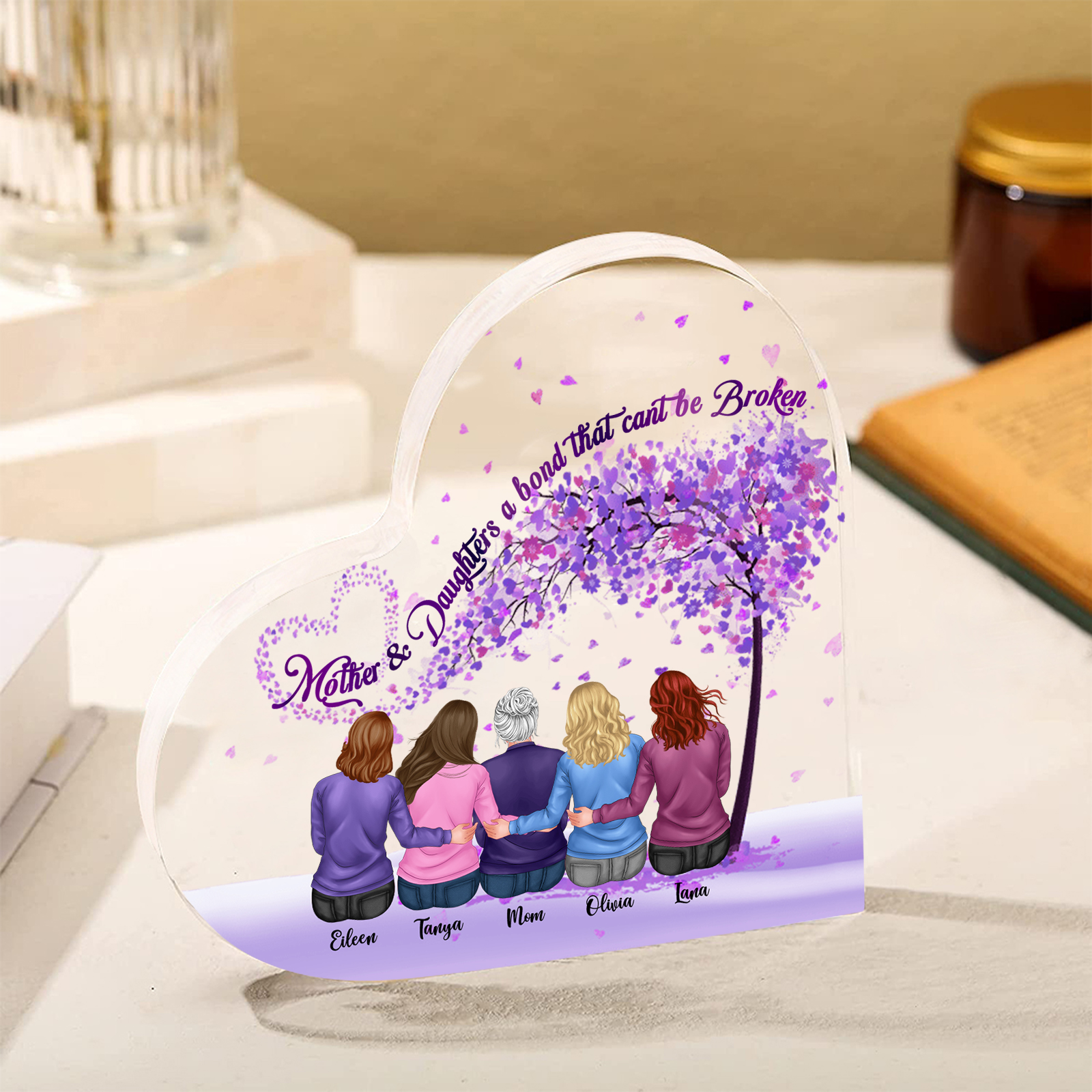 Personalized Heart Shaped Acrylic Plaque Mother and Daughters A Bond That Cant Be Broken Gift for Mom | Lorajewel