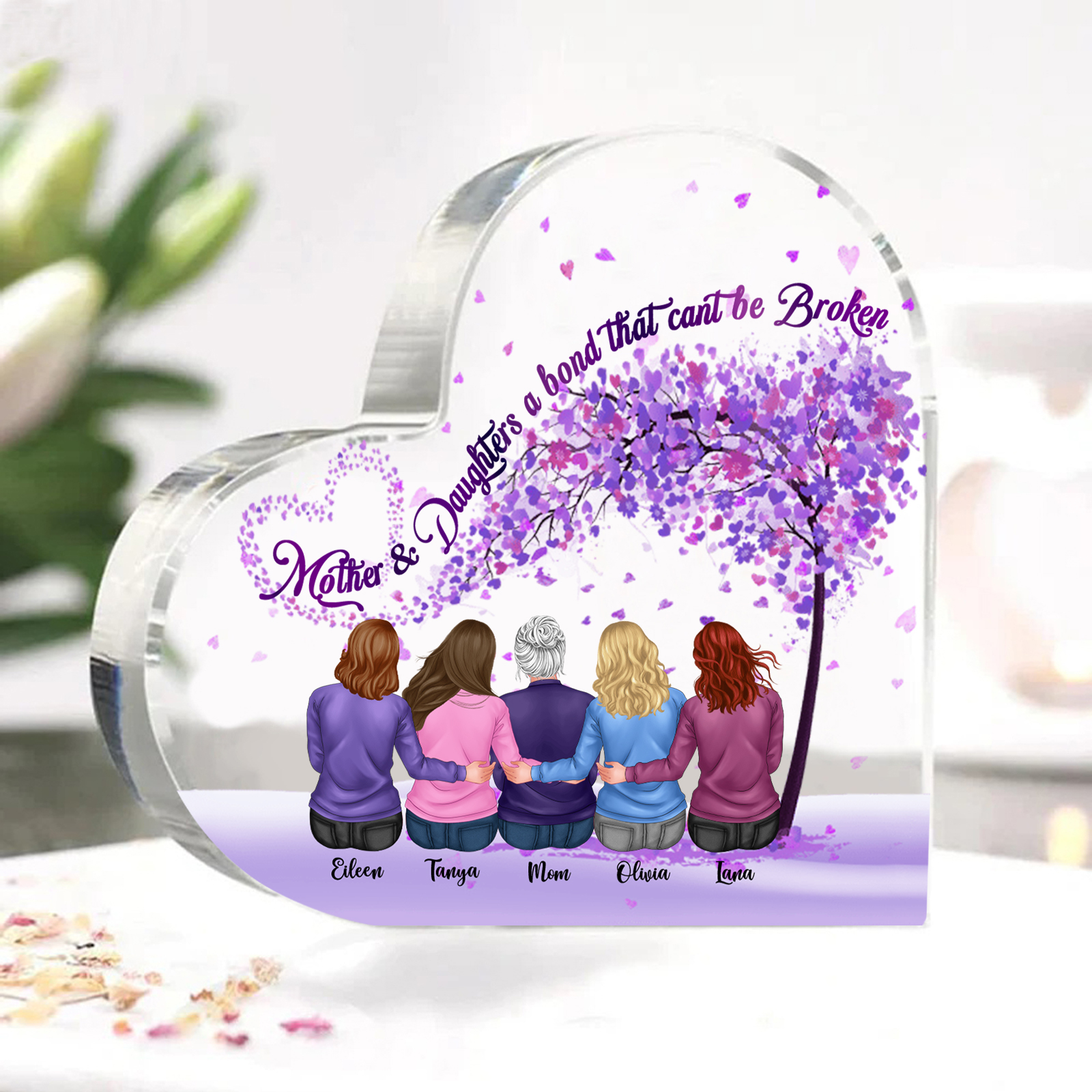 Personalized Heart Shaped Acrylic Plaque Mother and Daughters A Bond That Cant Be Broken Gift for Mom | Lorajewel