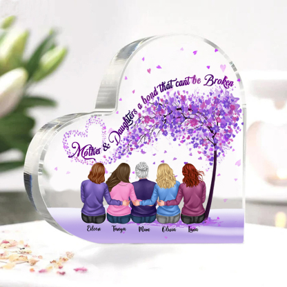 Personalized Heart Shaped Acrylic Plaque Mother and Daughters A Bond That Cant Be Broken Gift for Mom | Lorajewel