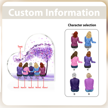 Personalized Heart Shaped Acrylic Plaque Mother and Daughters A Bond That Cant Be Broken Gift for Mom | Lorajewel