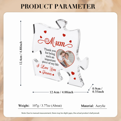 Personalized Puzzle Acrylic Plaque Thank You for Being Such an Important Piece of My Life Gift for Mom | Lorajewel