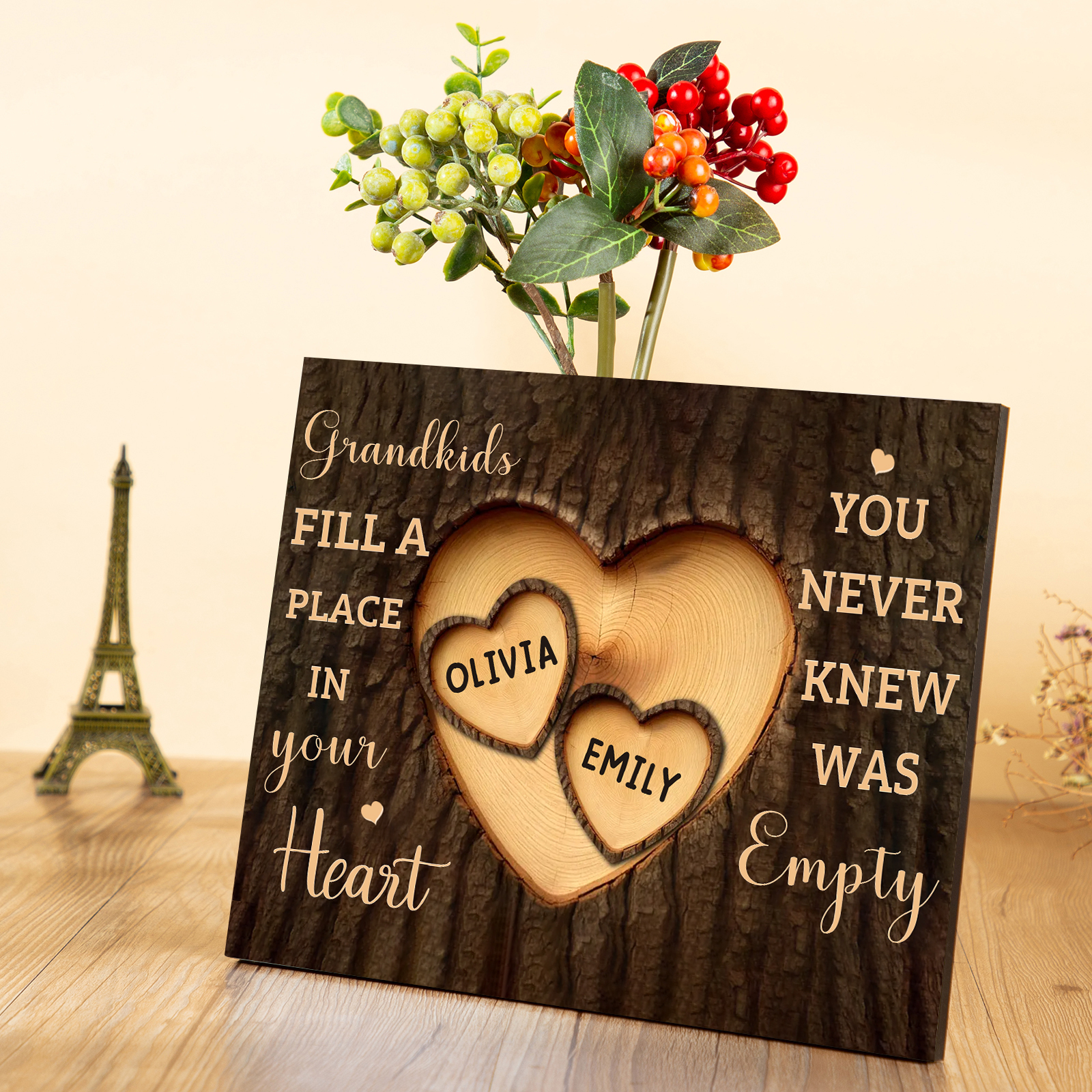 Personalized Wooden Plaque Grandkids Fill a Place in Your Heart Custom 1-7 Names Gift for Grandparents | Lorajewel