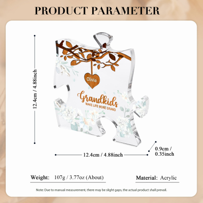 Personalized Puzzle Acrylic Plaque Custom 1-8 Names Grandkids Make Life More Grand Gift for Grandparents | Lorajewel