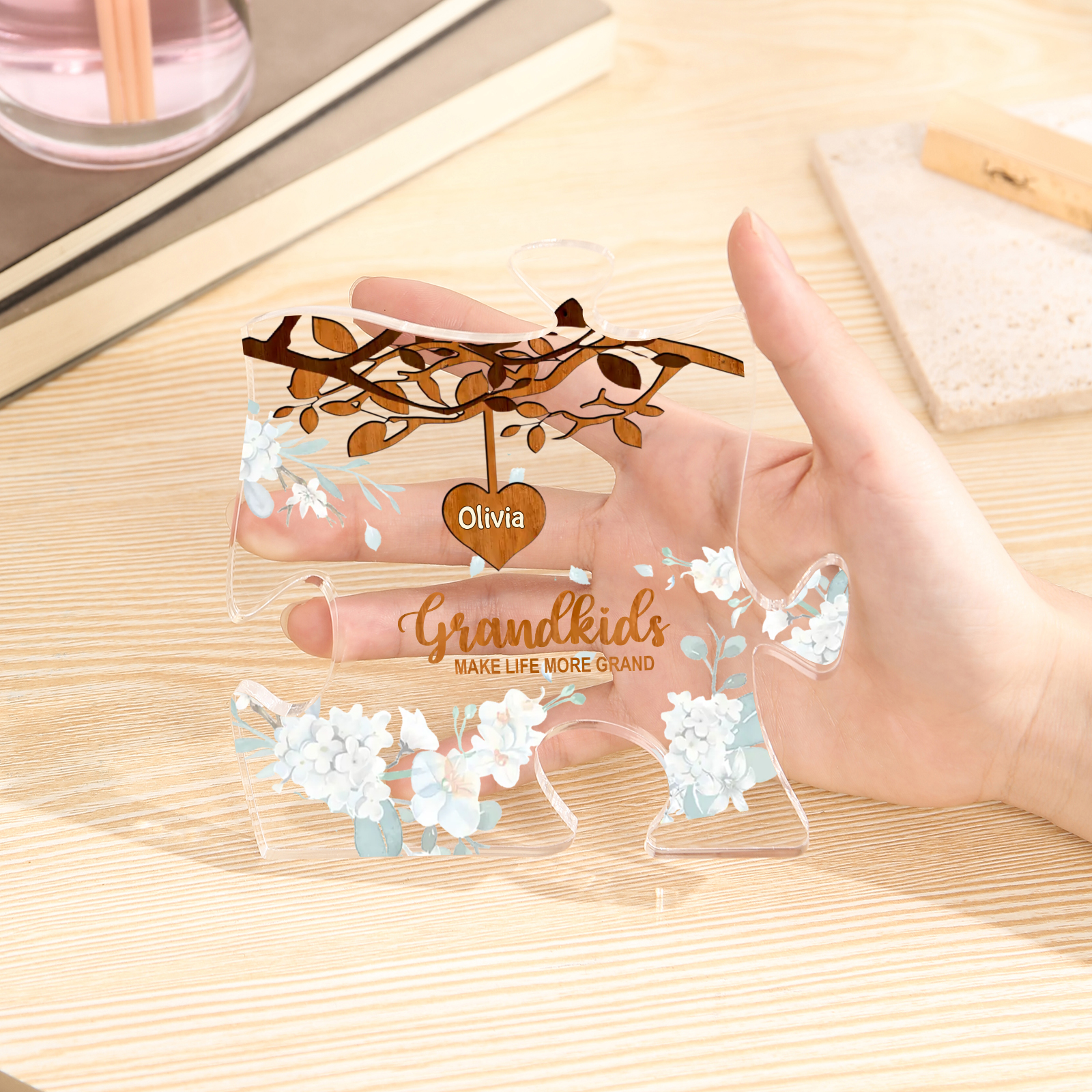 Personalized Puzzle Acrylic Plaque Custom 1-8 Names Grandkids Make Life More Grand Gift for Grandparents | Lorajewel