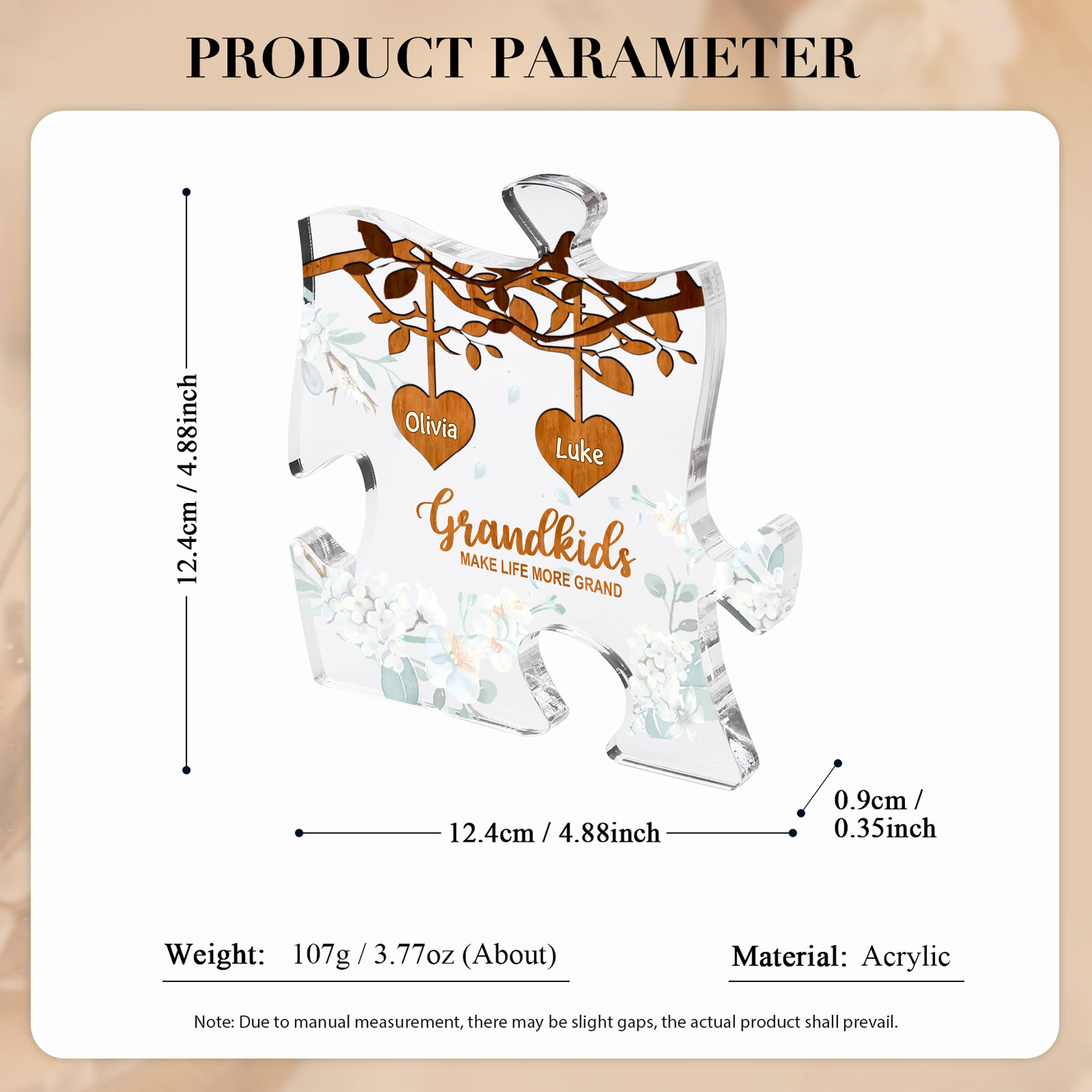 Personalized Puzzle Acrylic Plaque Custom 1-8 Names Grandkids Make Life More Grand Gift for Grandparents | Lorajewel