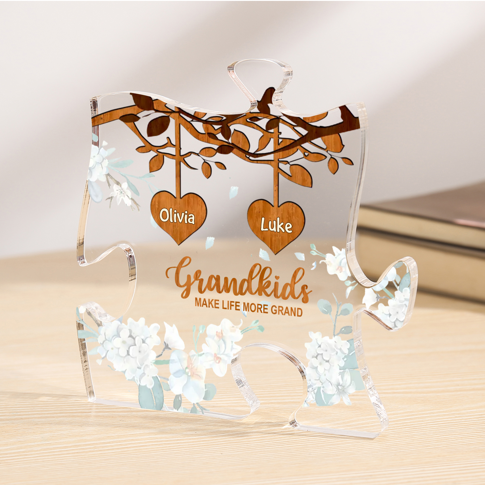 Personalized Puzzle Acrylic Plaque Custom 1-8 Names Grandkids Make Life More Grand Gift for Grandparents | Lorajewel