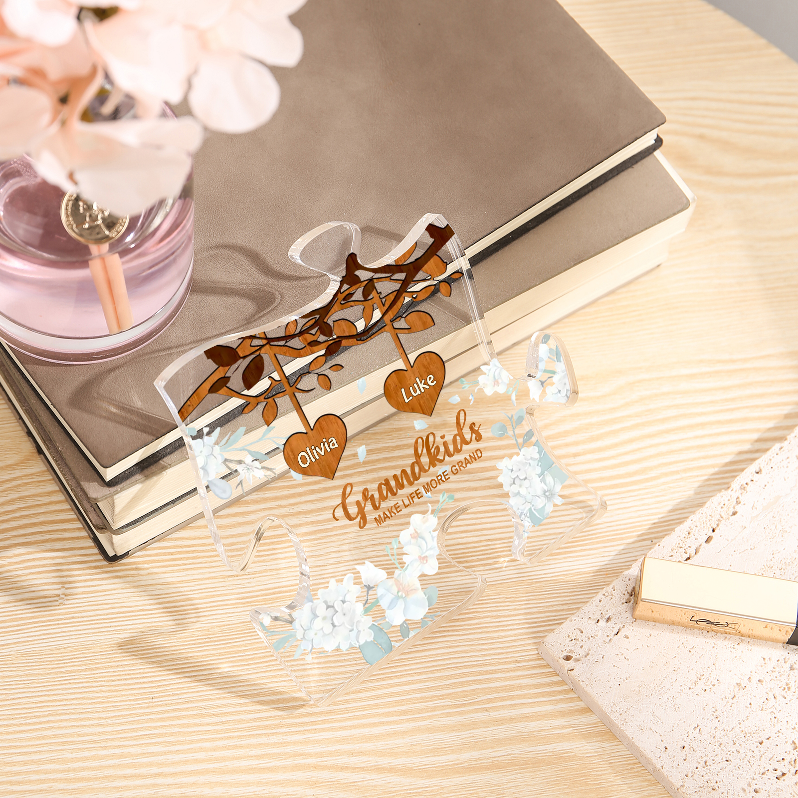 Personalized Puzzle Acrylic Plaque Custom 1-8 Names Grandkids Make Life More Grand Gift for Grandparents | Lorajewel