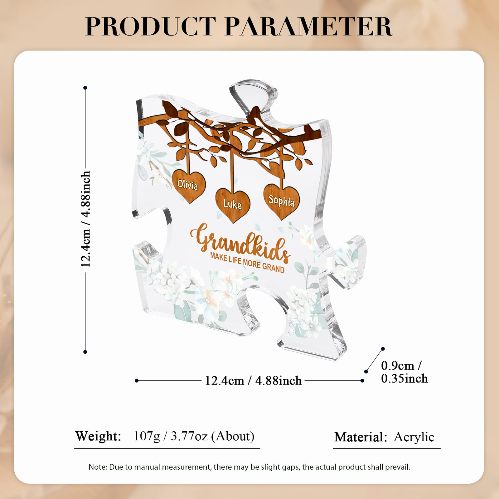 Personalized Puzzle Acrylic Plaque Custom 1-8 Names Grandkids Make Life More Grand Gift for Grandparents | Lorajewel