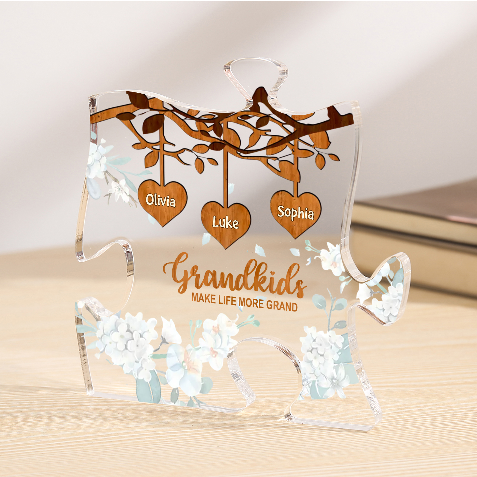 Personalized Puzzle Acrylic Plaque Custom 1-8 Names Grandkids Make Life More Grand Gift for Grandparents | Lorajewel
