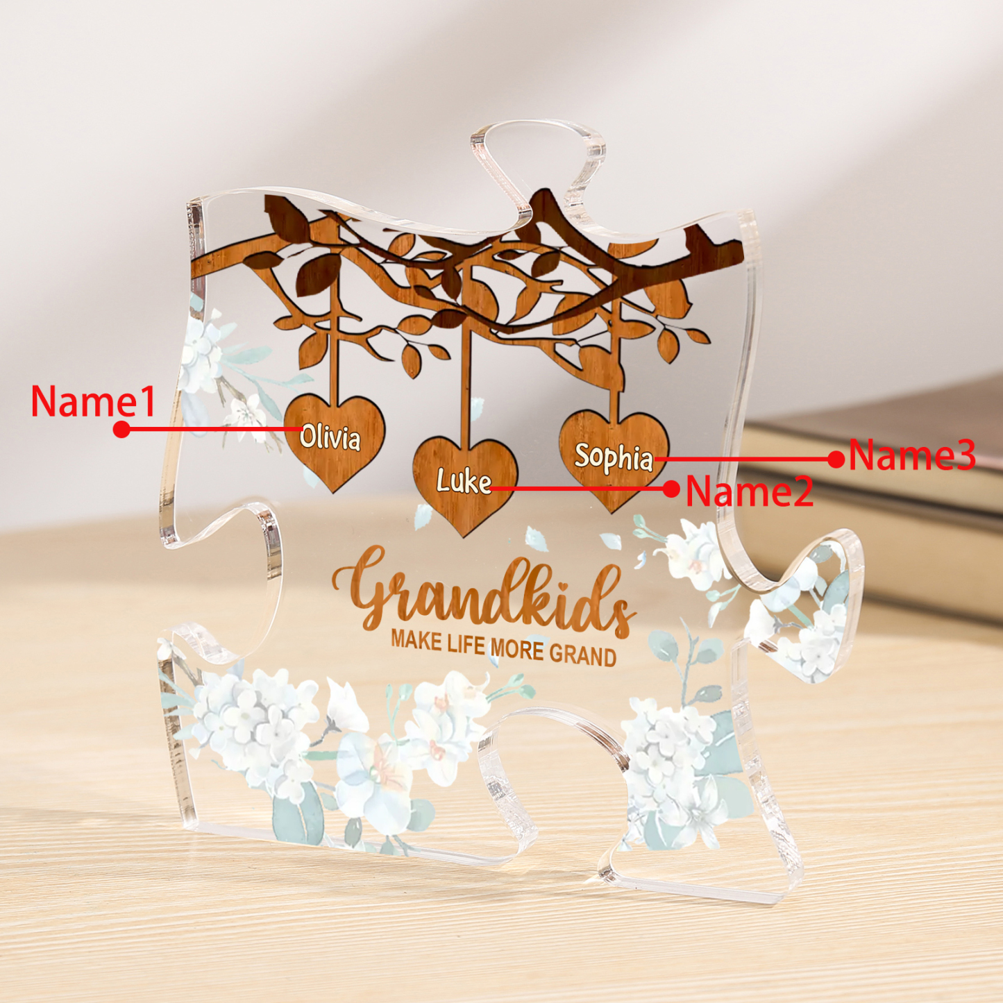 Personalized Puzzle Acrylic Plaque Custom 1-8 Names Grandkids Make Life More Grand Gift for Grandparents | Lorajewel