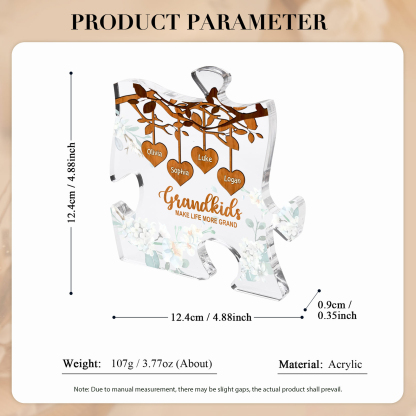 Personalized Puzzle Acrylic Plaque Custom 1-8 Names Grandkids Make Life More Grand Gift for Grandparents | Lorajewel