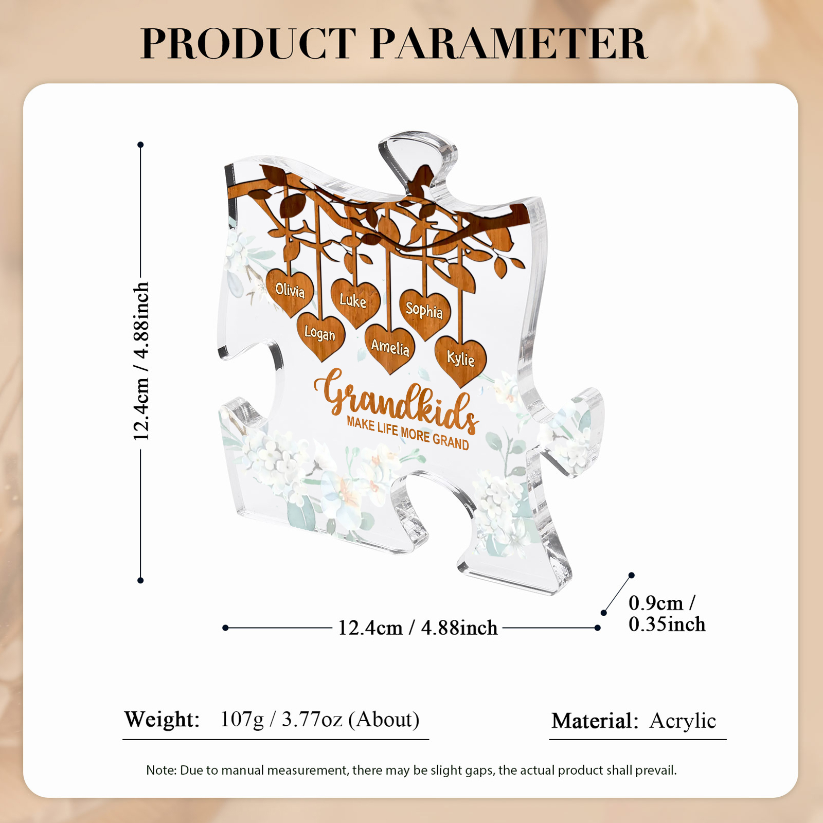 Personalized Puzzle Acrylic Plaque Custom 1-8 Names Grandkids Make Life More Grand Gift for Grandparents | Lorajewel