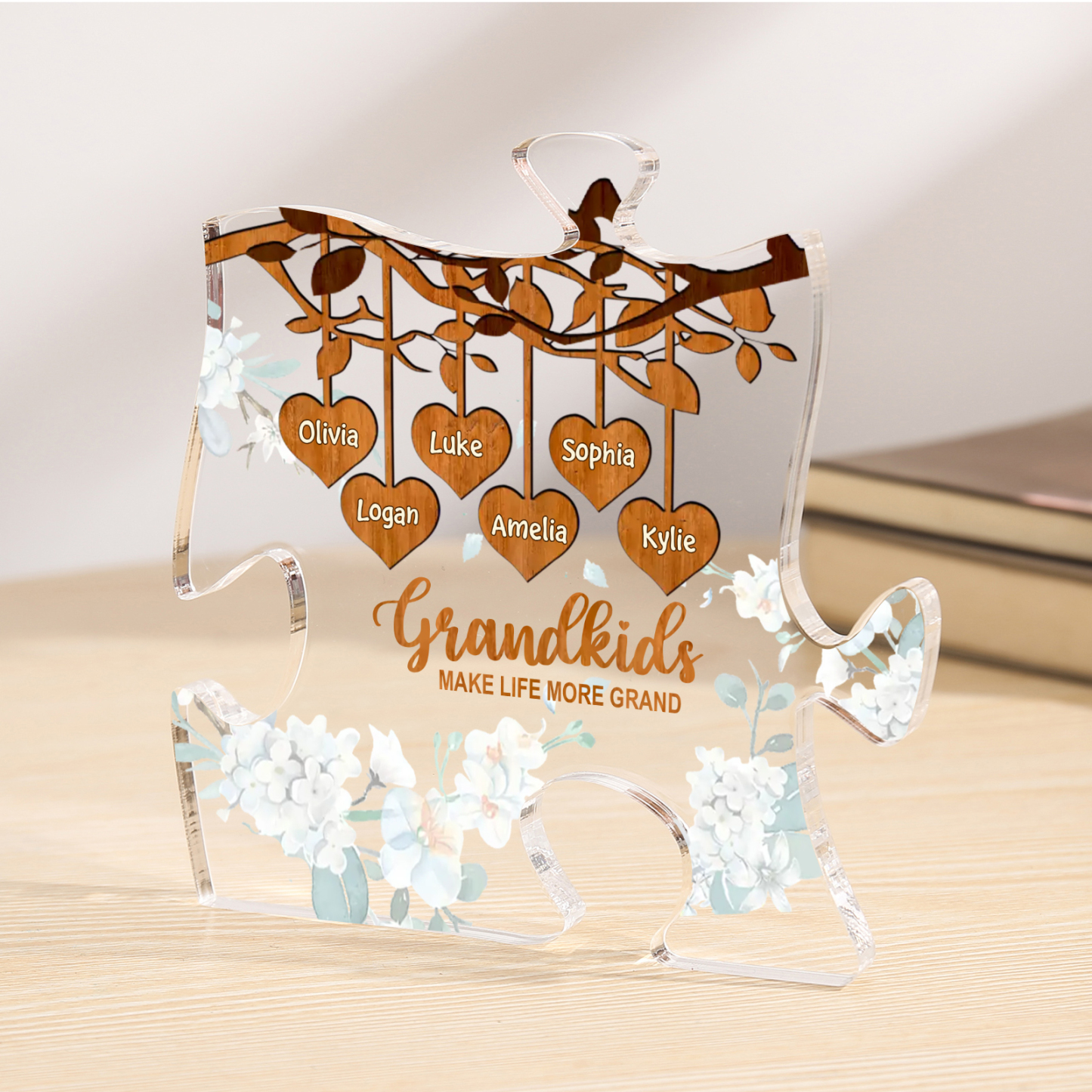 Personalized Puzzle Acrylic Plaque Custom 1-8 Names Grandkids Make Life More Grand Gift for Grandparents | Lorajewel