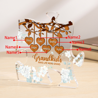 Personalized Puzzle Acrylic Plaque Custom 1-8 Names Grandkids Make Life More Grand Gift for Grandparents | Lorajewel