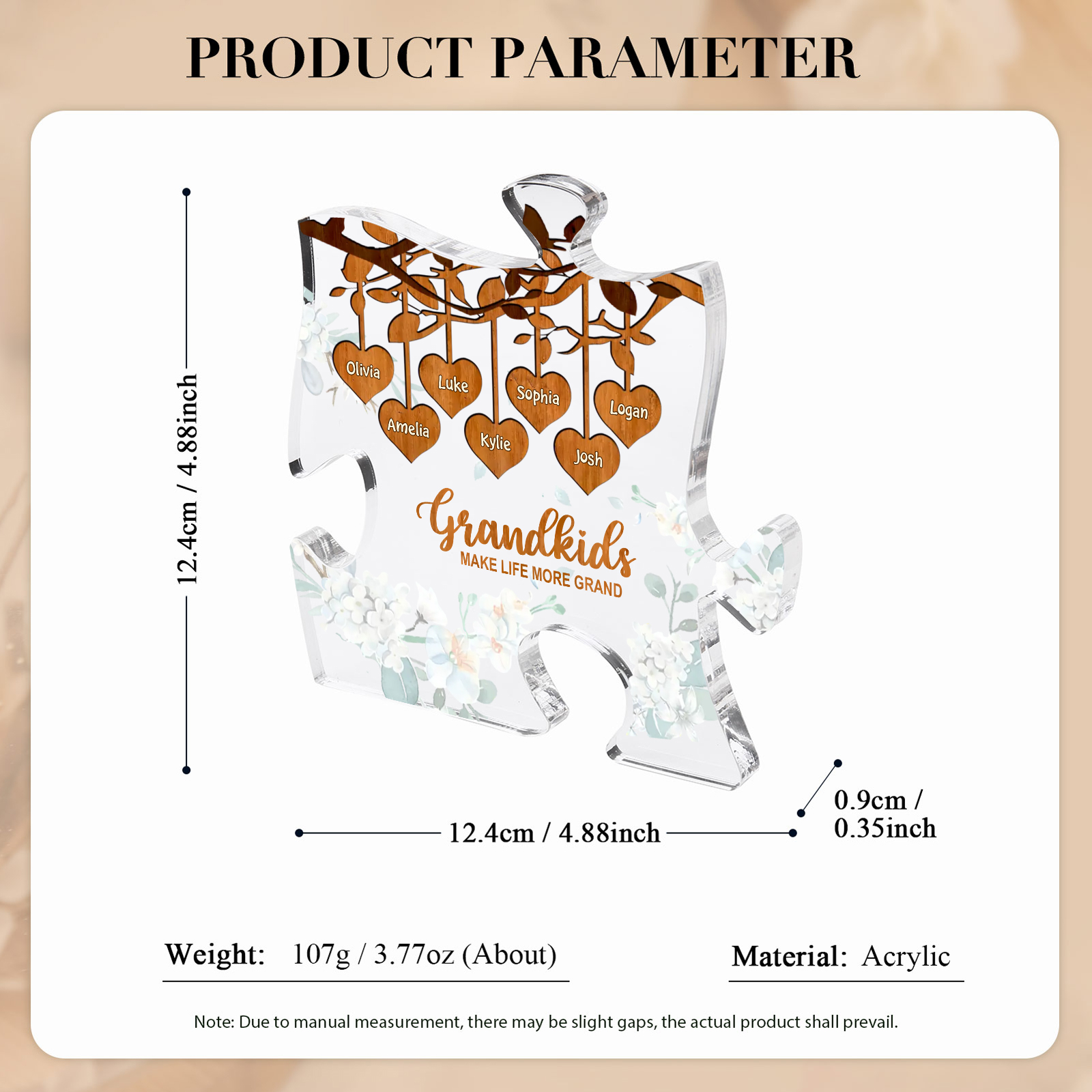 Personalized Puzzle Acrylic Plaque Custom 1-8 Names Grandkids Make Life More Grand Gift for Grandparents | Lorajewel