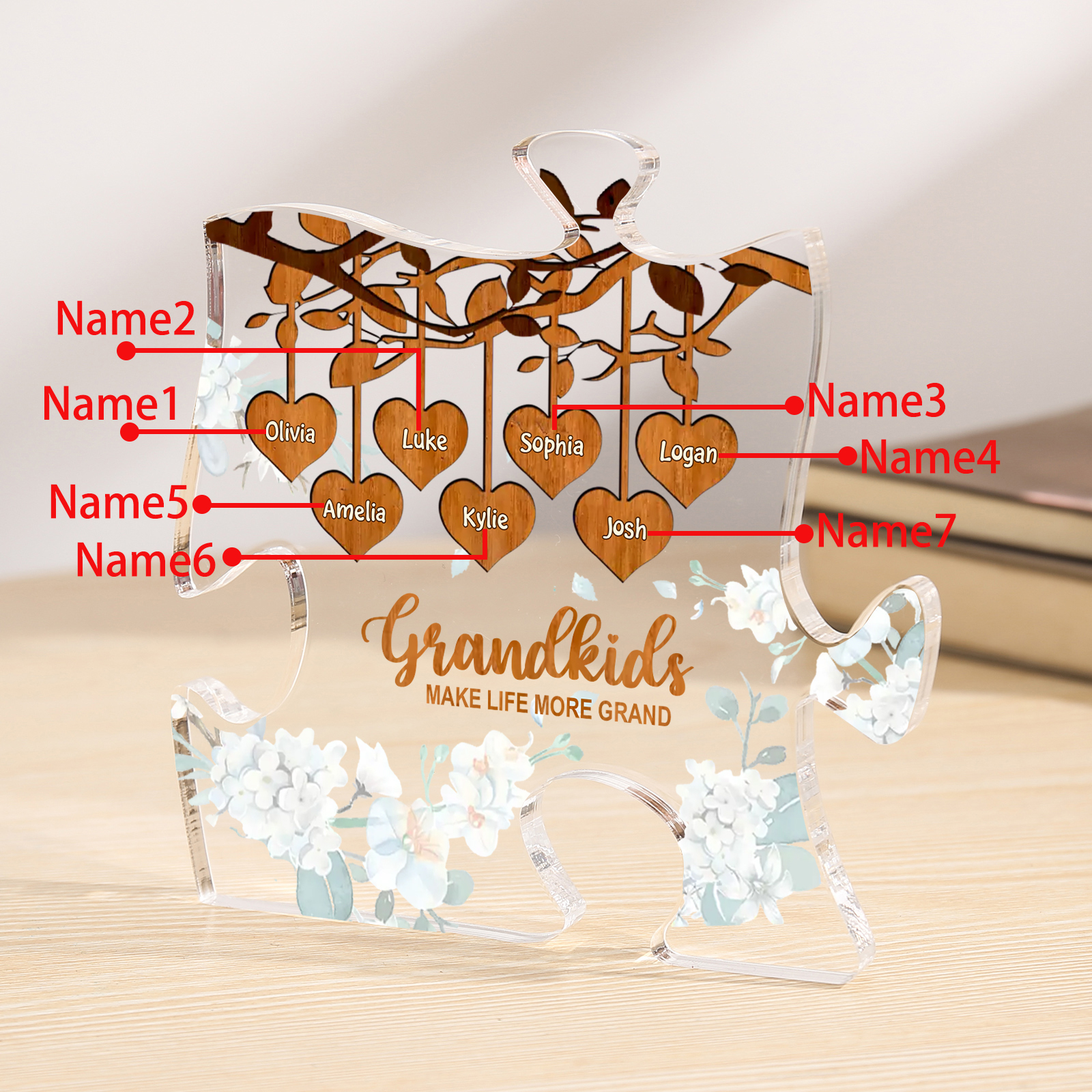 Personalized Puzzle Acrylic Plaque Custom 1-8 Names Grandkids Make Life More Grand Gift for Grandparents | Lorajewel
