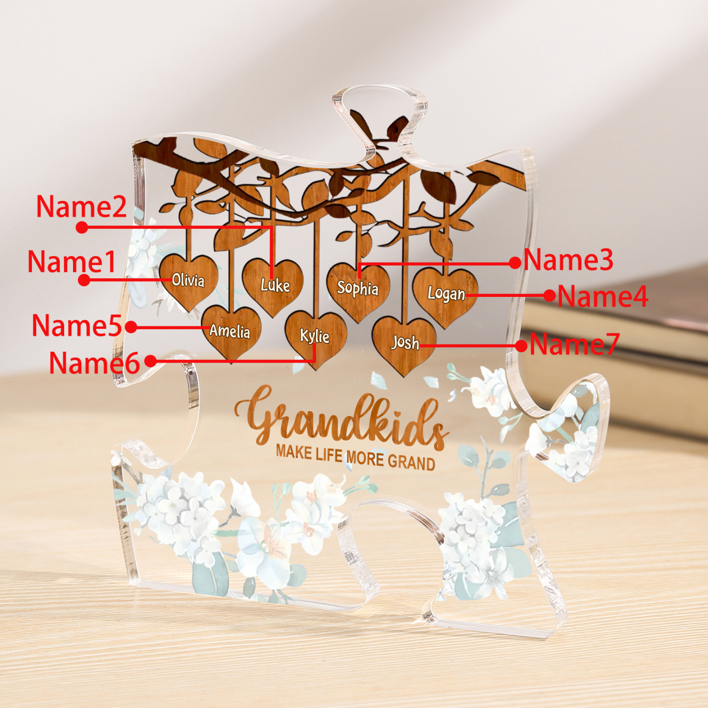 Personalized Puzzle Acrylic Plaque Custom 1-8 Names Grandkids Make Life More Grand Gift for Grandparents | Lorajewel