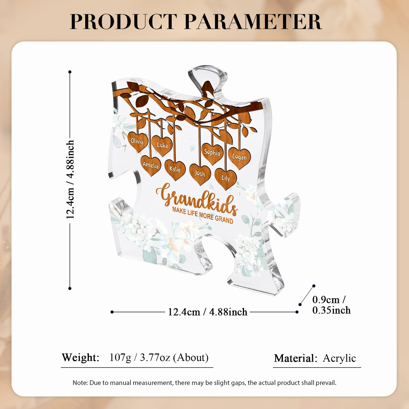 Personalized Puzzle Acrylic Plaque Custom 1-8 Names Grandkids Make Life More Grand Gift for Grandparents | Lorajewel