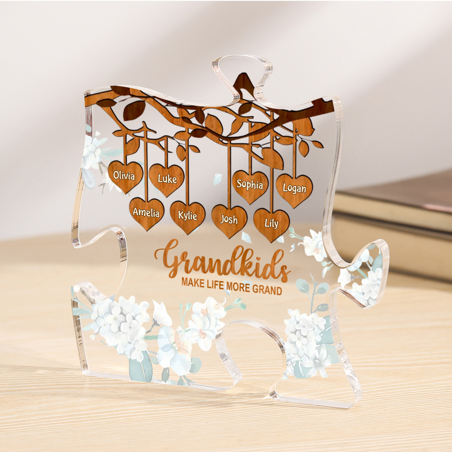 Personalized Puzzle Acrylic Plaque Custom 1-8 Names Grandkids Make Life More Grand Gift for Grandparents | Lorajewel