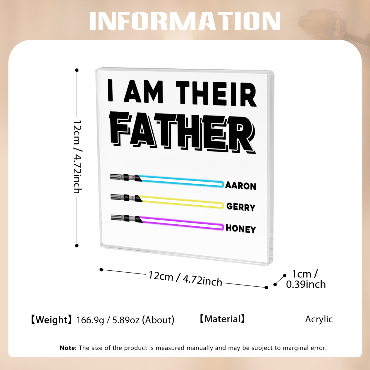 Personalised Acrylic Plaque for Dad – Custom 1 Text & 3 Names Gift for Dad | Lorajewel