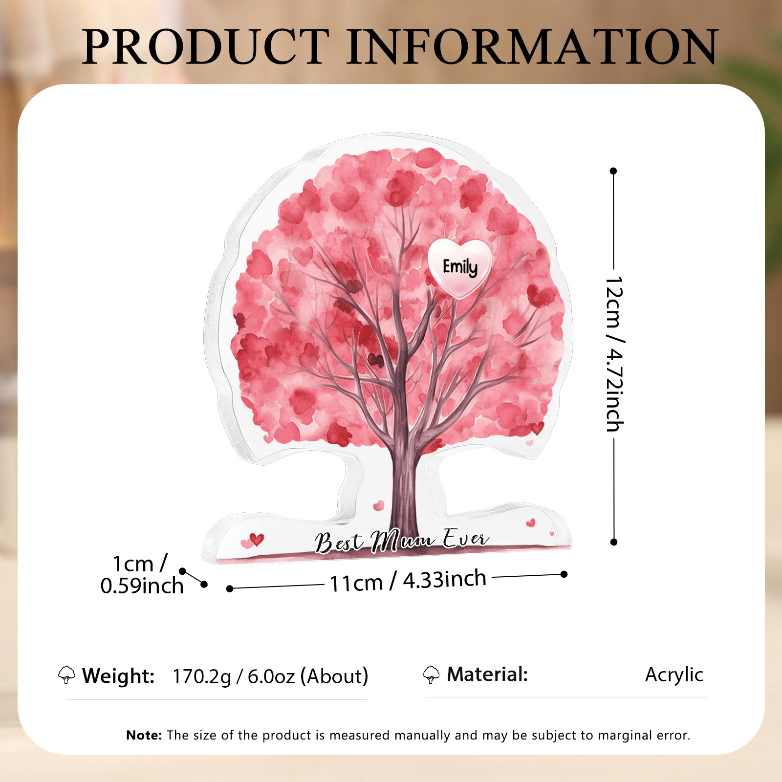 Personalized Tree Shaped Acrylic Plaque Best Mom Ever Custom Family Tree Gift for Mom | Lorajewel