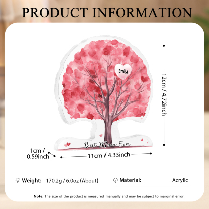 Personalized Tree Shaped Acrylic Plaque Best Mom Ever Custom Family Tree Gift for Mom | Lorajewel