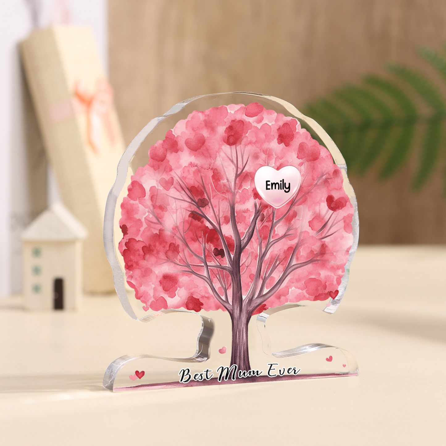Personalized Tree Shaped Acrylic Plaque Best Mom Ever Custom Family Tree Gift for Mom | Lorajewel