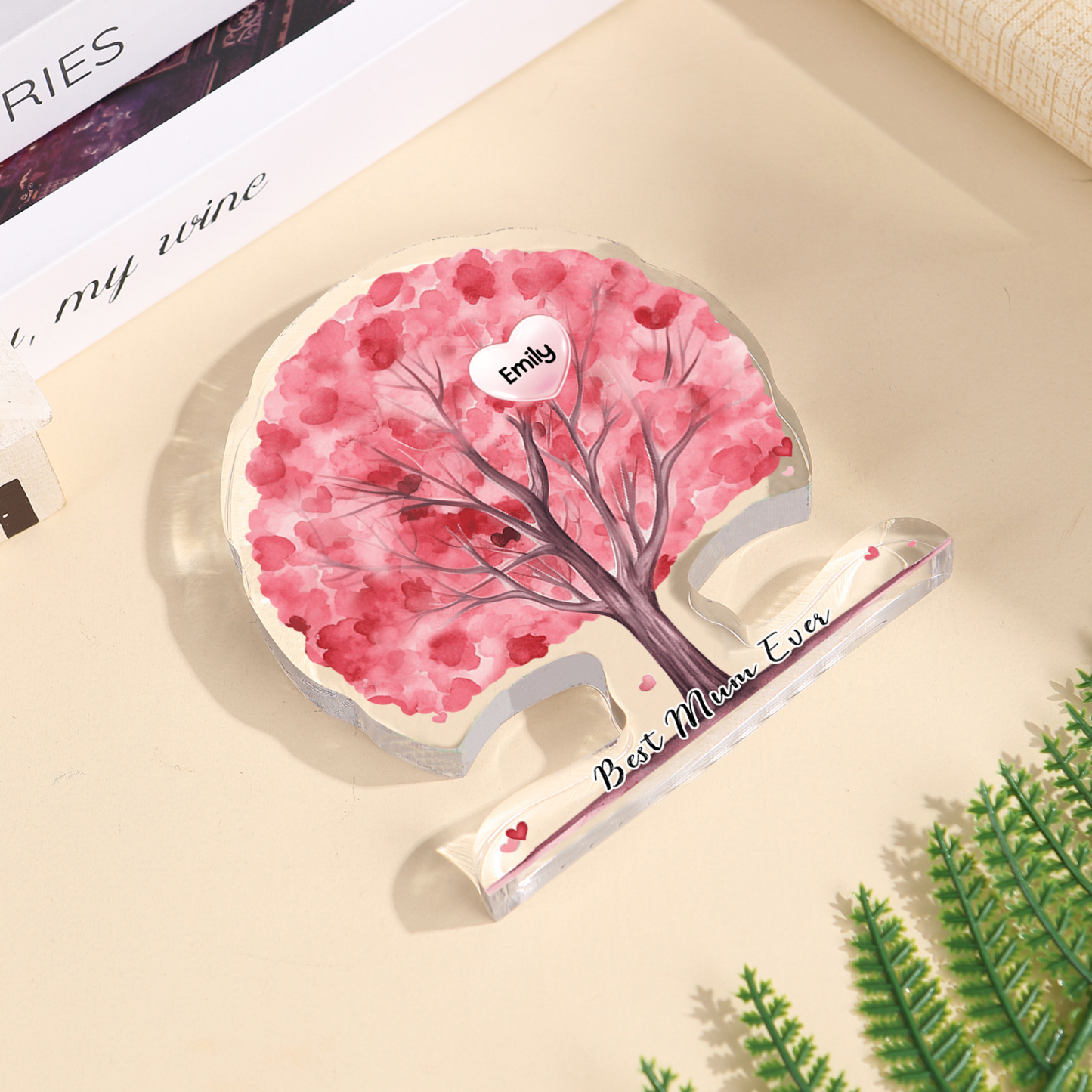 Personalized Tree Shaped Acrylic Plaque Best Mom Ever Custom Family Tree Gift for Mom | Lorajewel