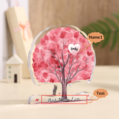 Personalized Tree Shaped Acrylic Plaque Best Mom Ever Custom Family Tree Gift for Mom | Lorajewel