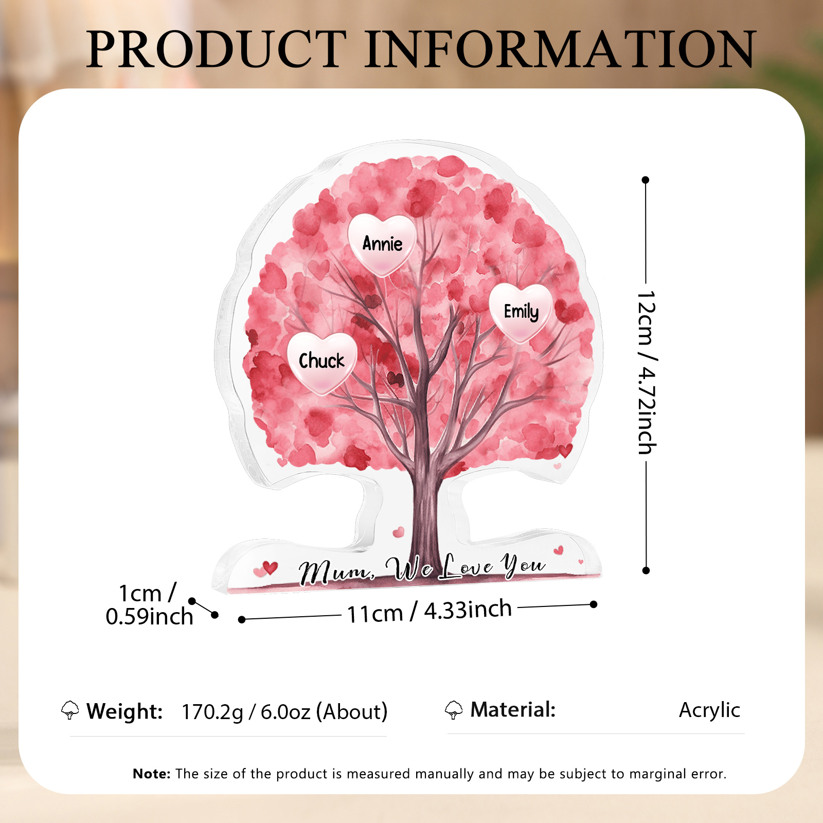 Personalized Tree Shaped Acrylic Plaque Best Mom Ever Custom Family Tree Gift for Mom | Lorajewel