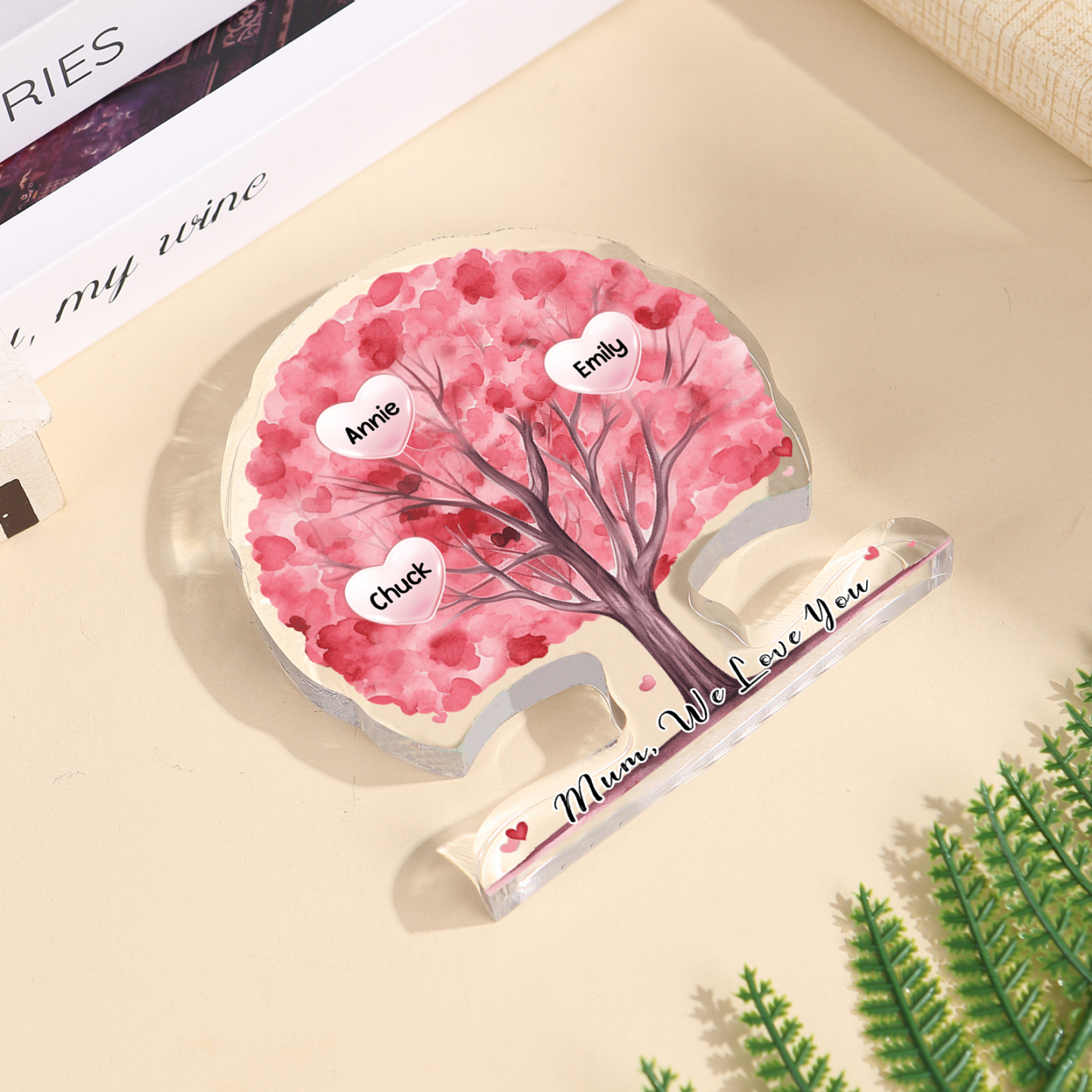 Personalized Tree Shaped Acrylic Plaque Best Mom Ever Custom Family Tree Gift for Mom | Lorajewel