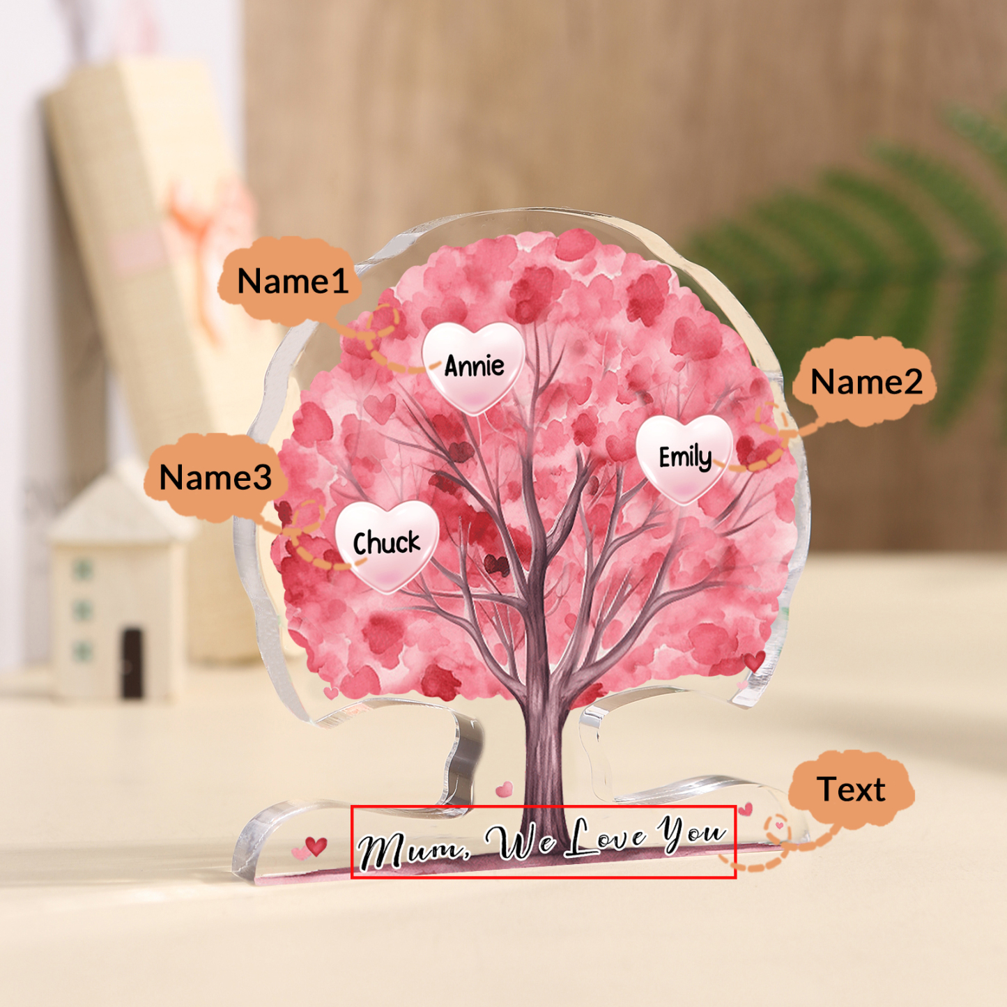 Personalized Tree Shaped Acrylic Plaque Best Mom Ever Custom Family Tree Gift for Mom | Lorajewel