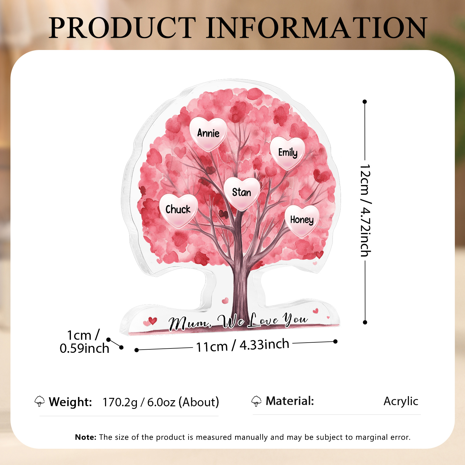 Personalized Tree Shaped Acrylic Plaque Best Mom Ever Custom Family Tree Gift for Mom | Lorajewel